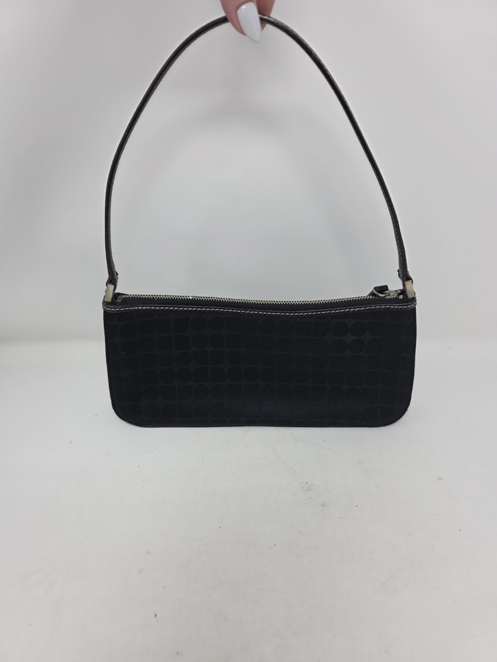 Vintage Kate Spade Black Dot Jacquard Canvas Leather Shoulder Bag Pochette
